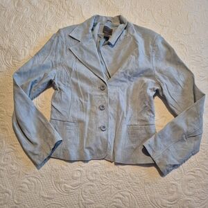 VTG Uniform John Paul Richard leather womens blue blazer lined jacket pockets L